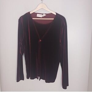Vintage Burgundy Velvet Top Womens M Whimsigoth Dark Academia Holiday Stretch